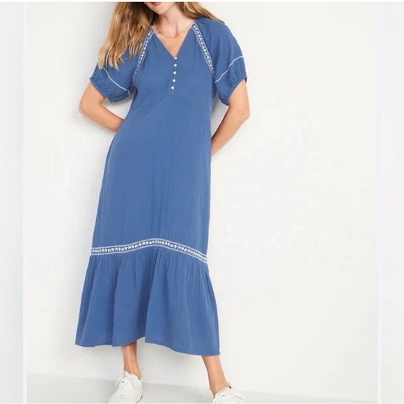 Old navy blue & white dress with embroidery. Perfect condition. XS - Picture 1 of 2